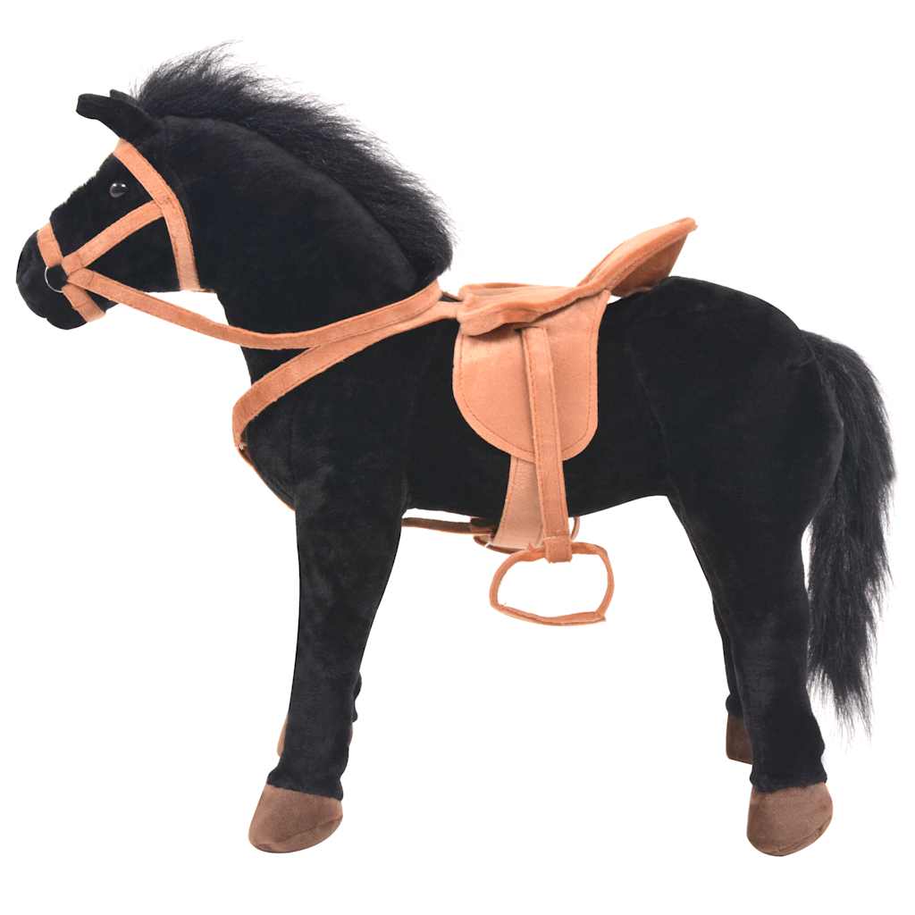 Cavalo de peluche de montar preto