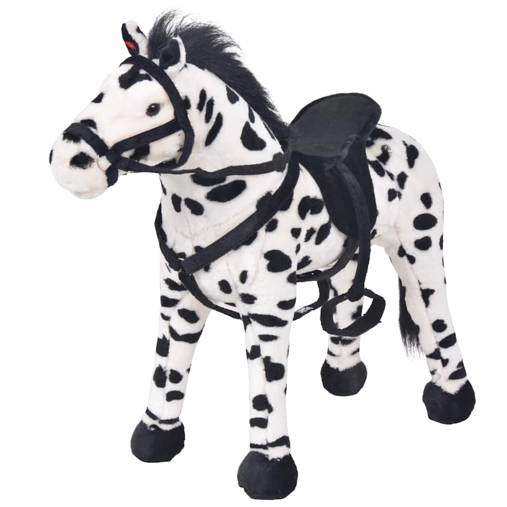 Brinquedo de montar cavalo peluche preto e branco XXL