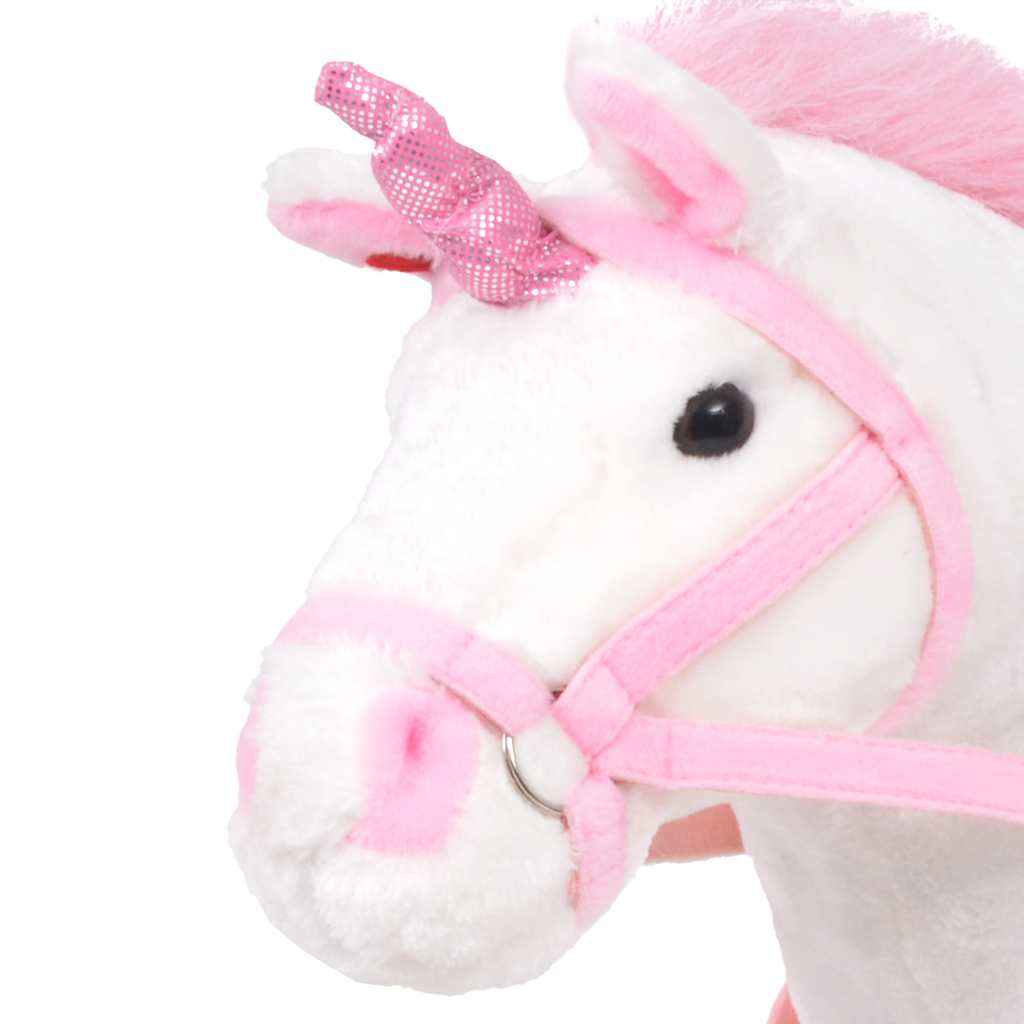 Brinquedo de montar unicórnio peluche branco e rosa XXL