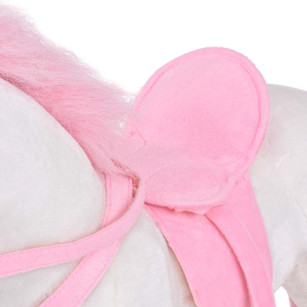 Brinquedo de montar unicórnio peluche branco e rosa XXL
