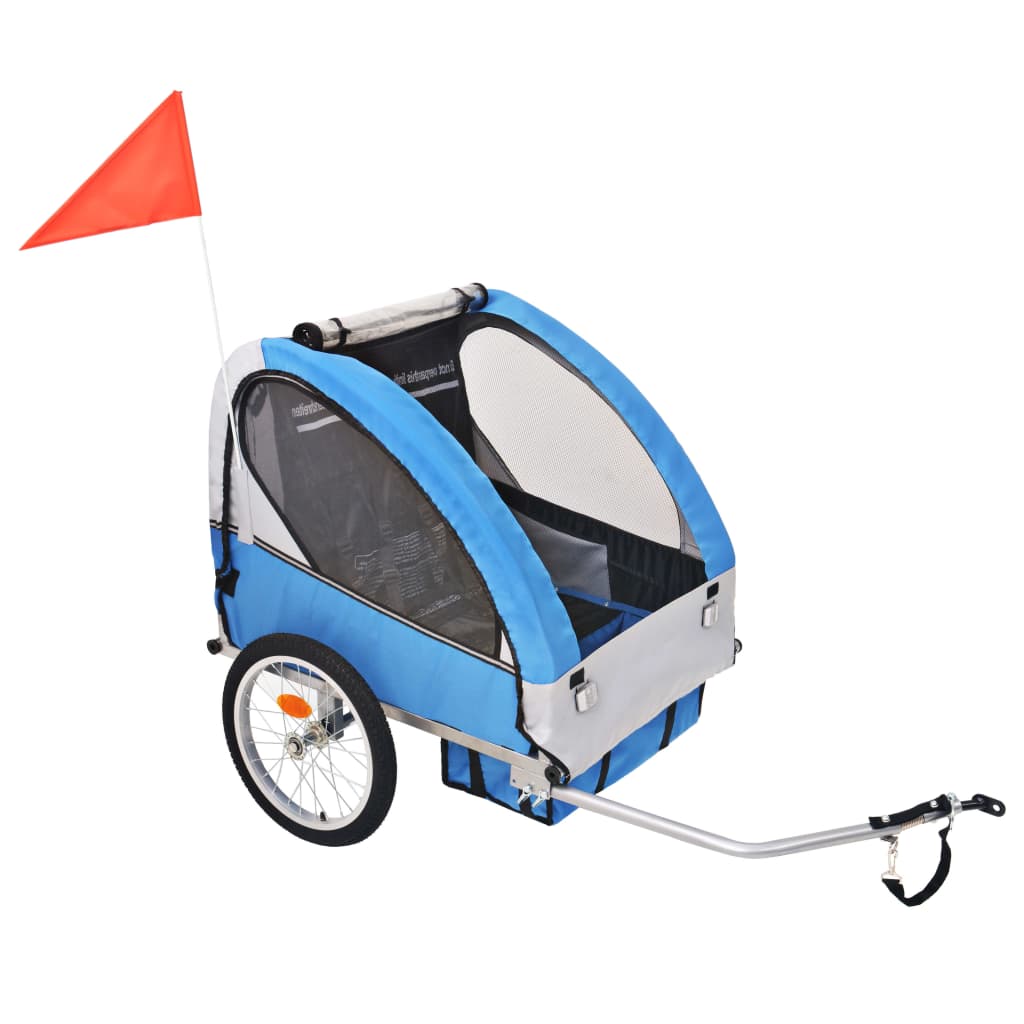 Atrelado de bicicleta cinzento e azul 30 kg