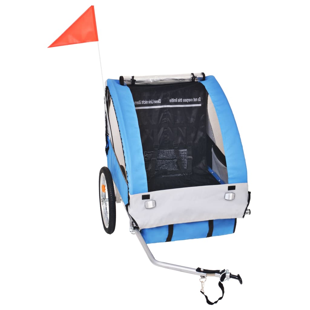 Atrelado de bicicleta cinzento e azul 30 kg