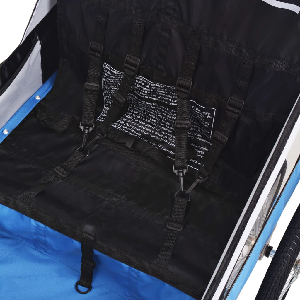 Atrelado de bicicleta cinzento e azul 30 kg