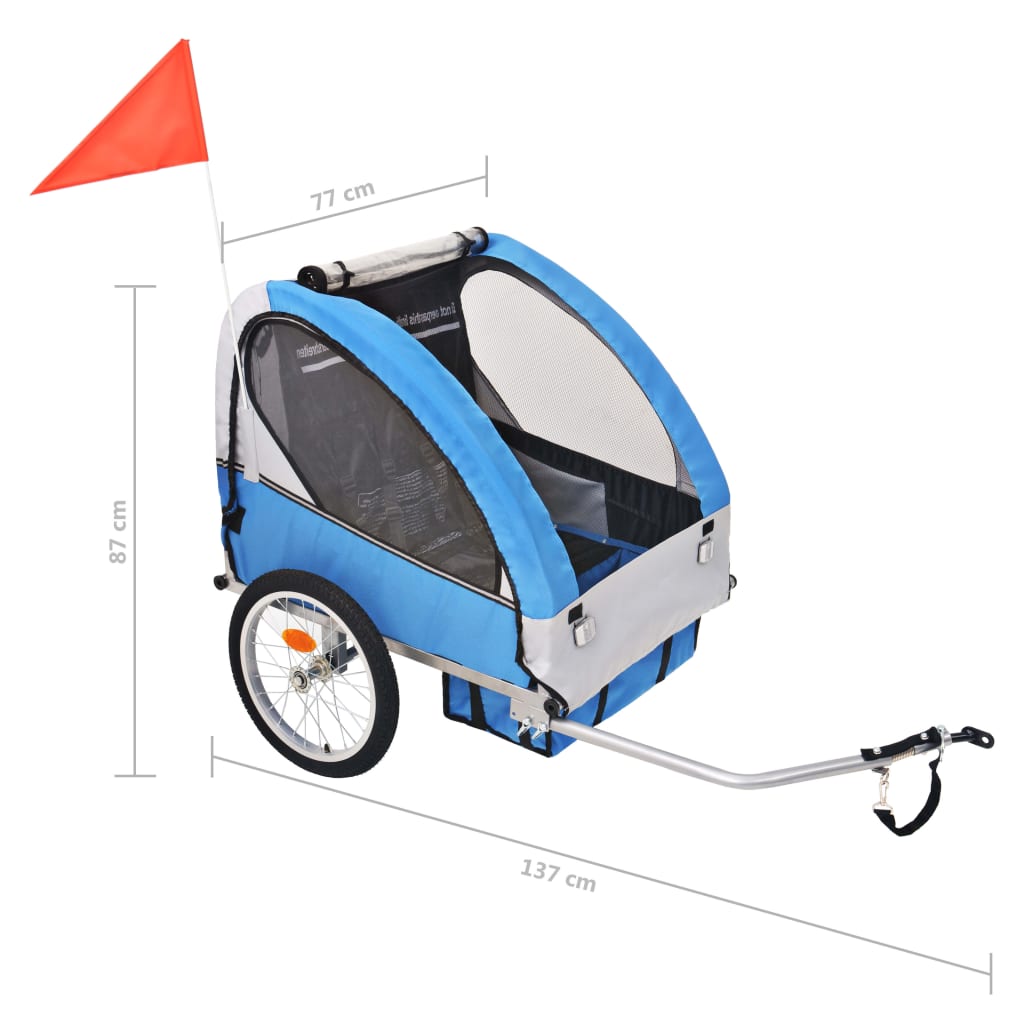Atrelado de bicicleta cinzento e azul 30 kg