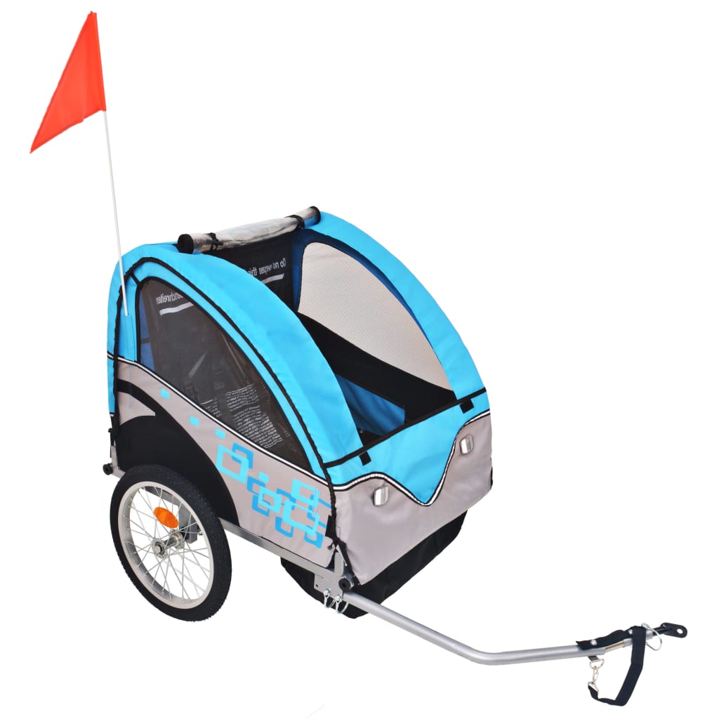 Atrelado de bicicleta cinzento e azul 30 kg