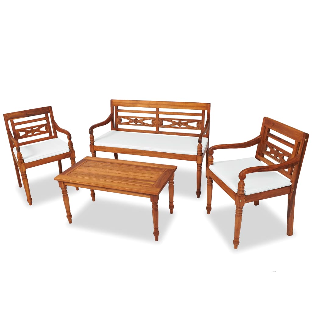 4 pcs conjunto lounge jardim c/ almofadões madeira teca maciça