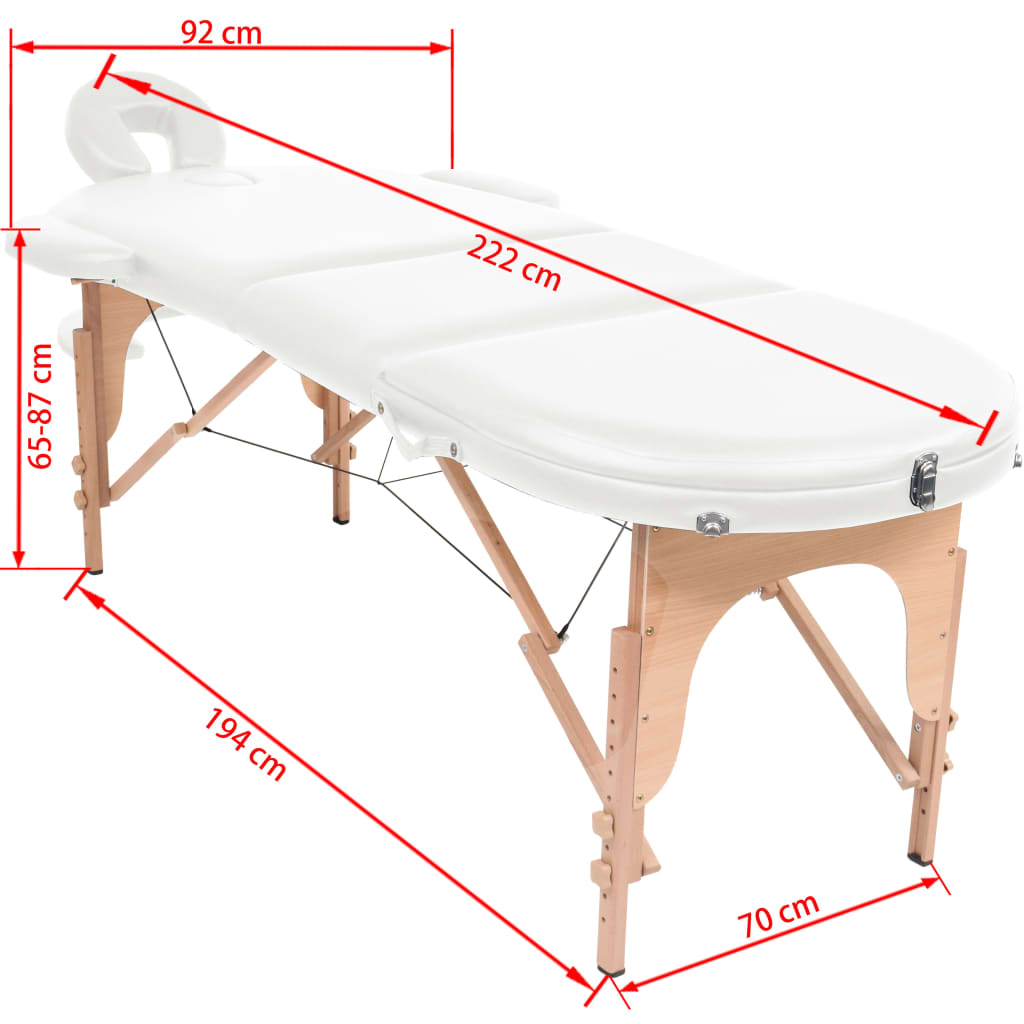 Mesa de massagem dobrável c/ 2 rolos 4cm espessura oval branco