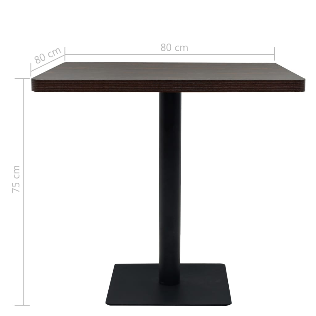 Mesa bistrô em MDF e aço quadrada 80x80x75 cm cor de carvalho