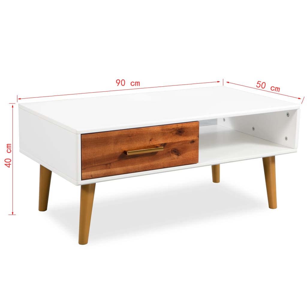 Mesa de centro em madeira de acácia maciça 90x50x40 cm