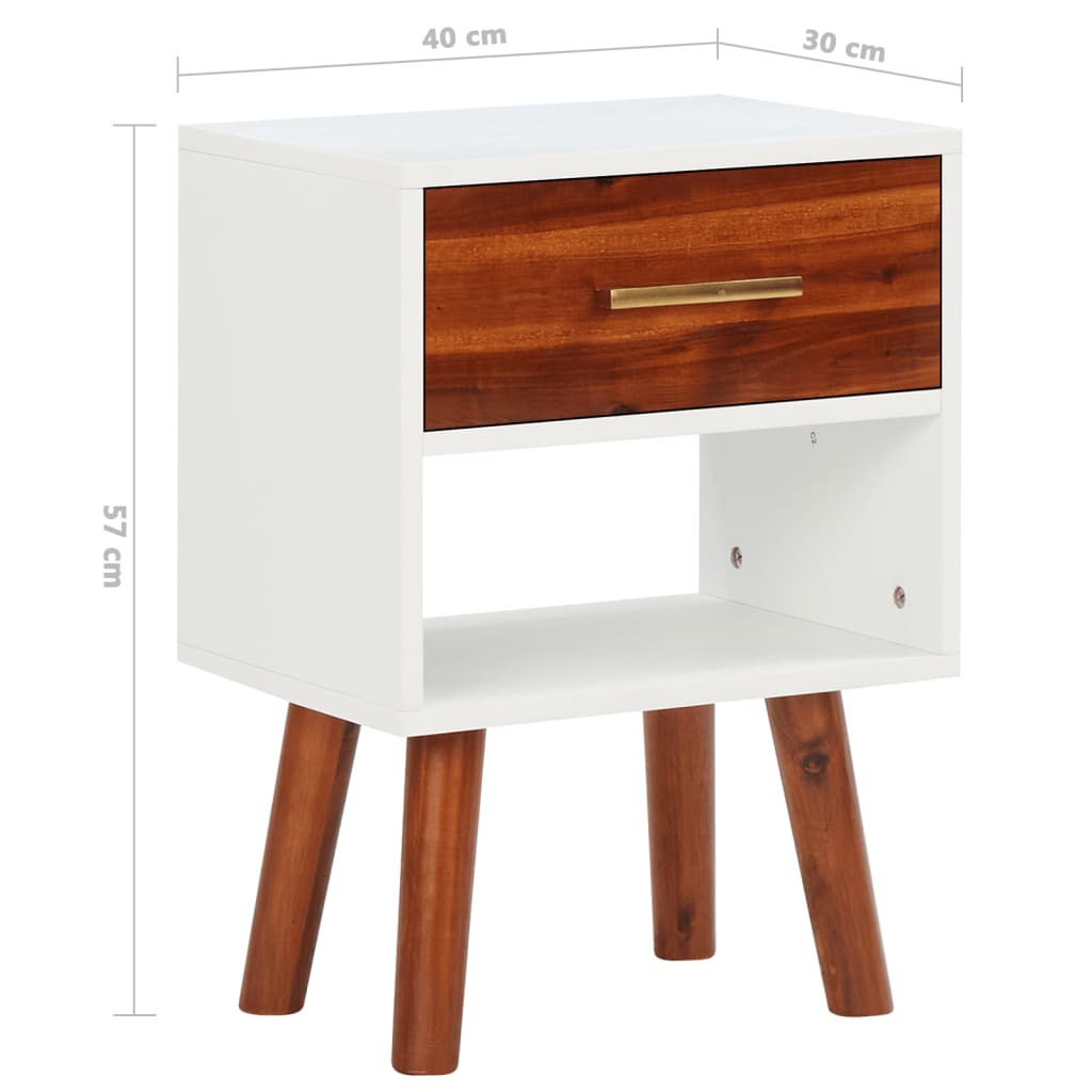 Mesa de cabeceira em madeira de acácia maciça 40x30x57 cm