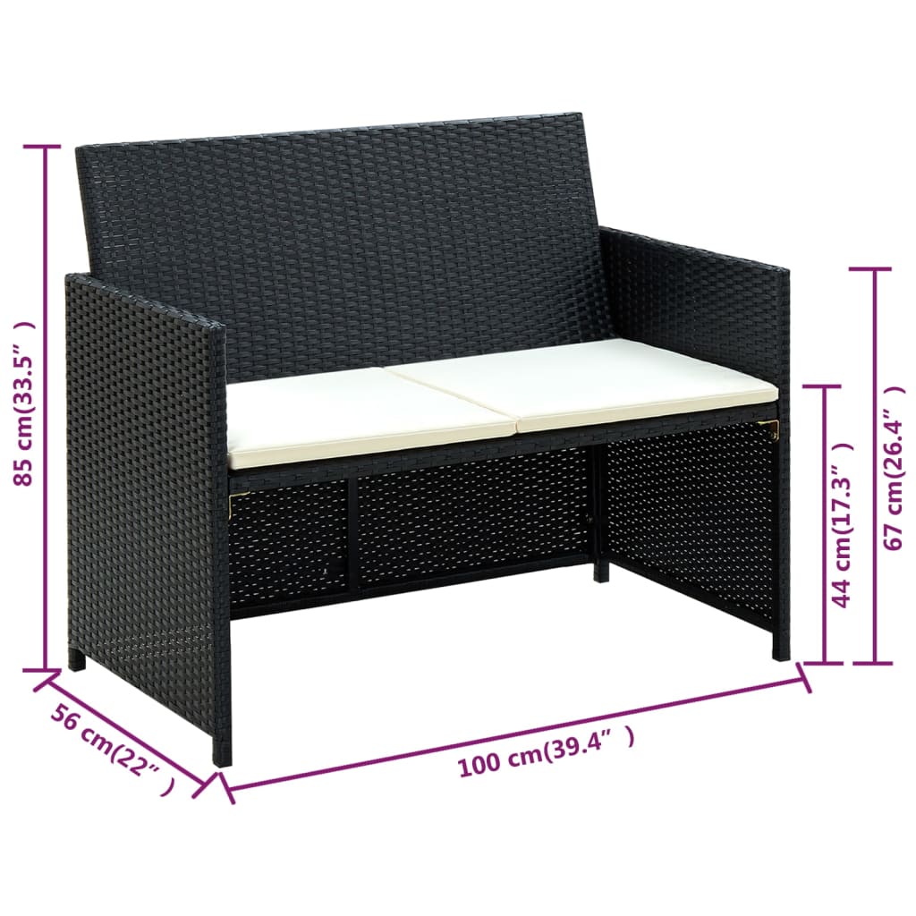 Conjunto de sofás para jardim 8 pcs vime PE preto