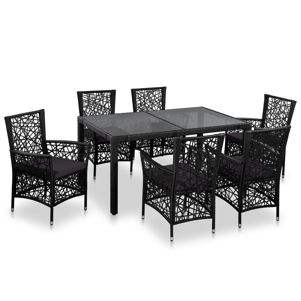7 pcs conjunto de jantar para exterior vime PE preto
