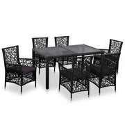 7 pcs conjunto de jantar para exterior vime PE preto