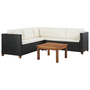4 pcs conjunto lounge de jardim c/ almofadões vime PE preto