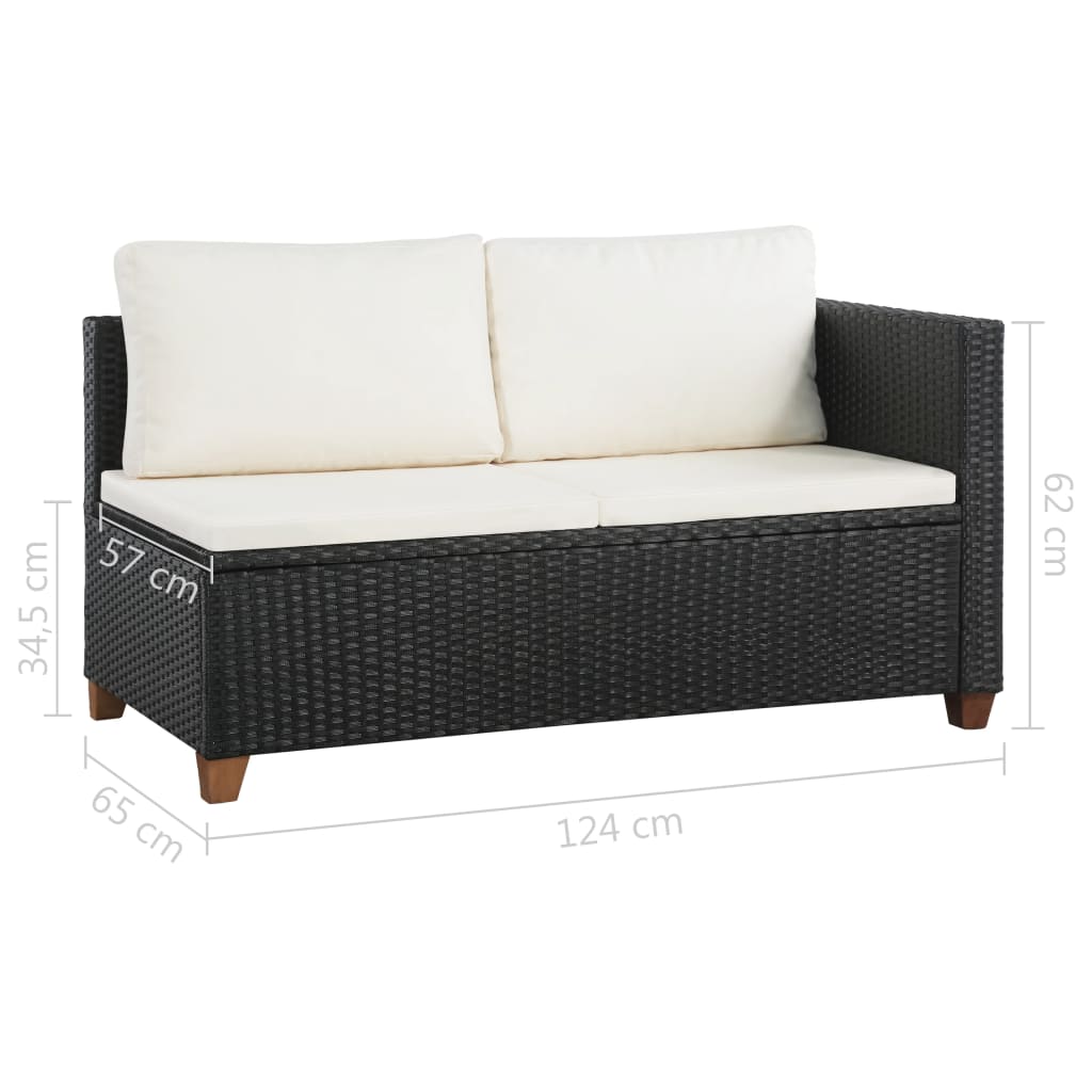 4 pcs conjunto lounge de jardim c/ almofadões vime PE preto