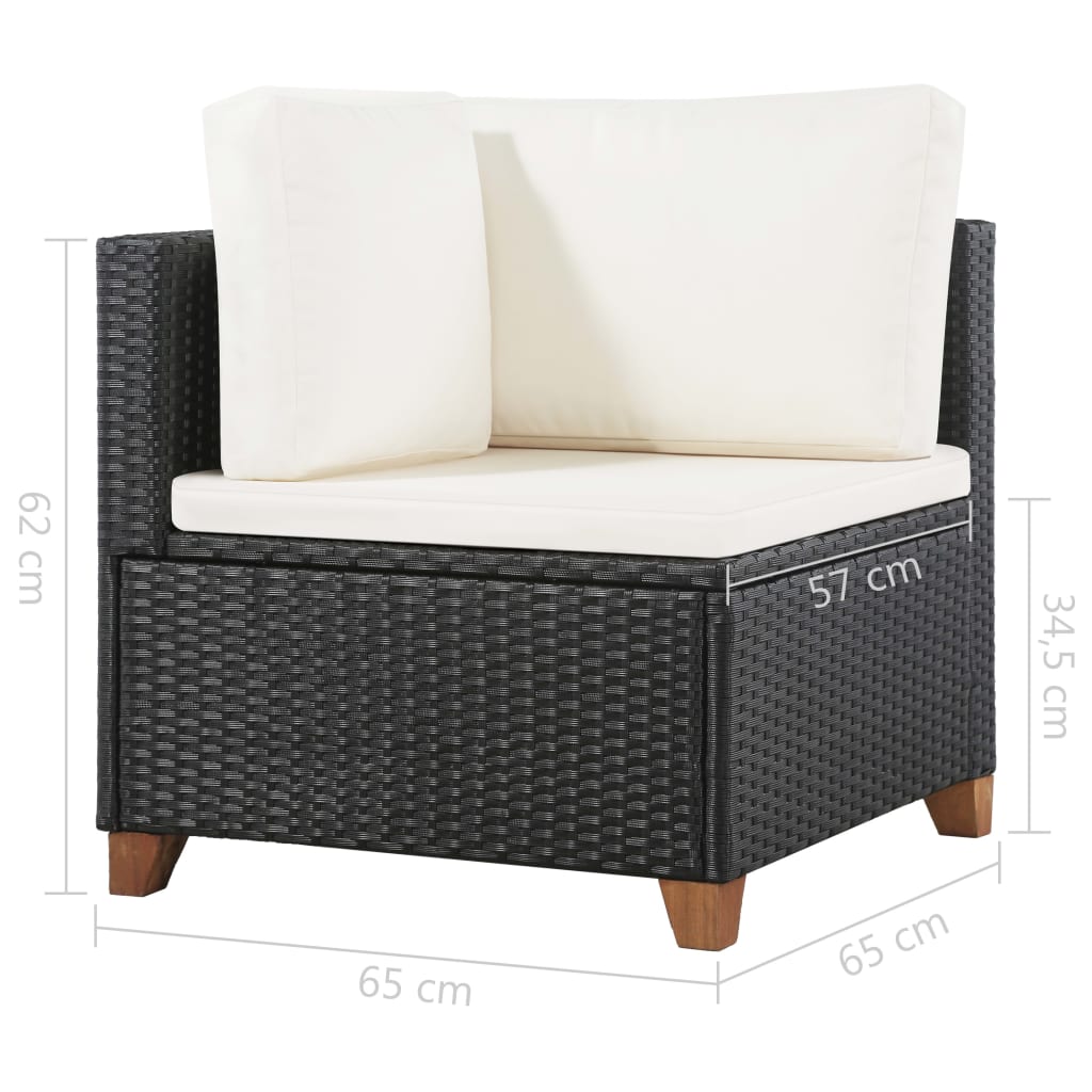 4 pcs conjunto lounge de jardim c/ almofadões vime PE preto