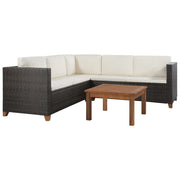 4 pcs conjunto lounge jardim c/ almofadões vime PE castanho
