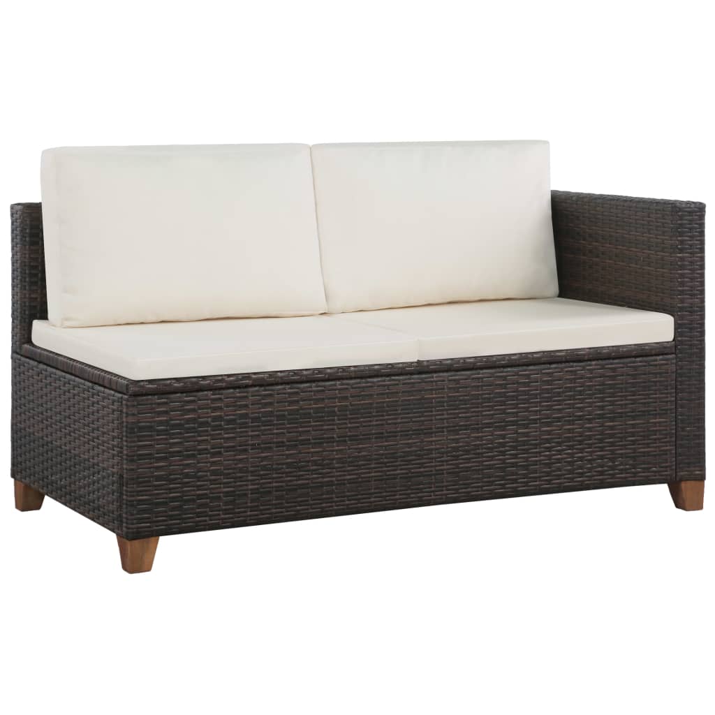 4 pcs conjunto lounge jardim c/ almofadões vime PE castanho