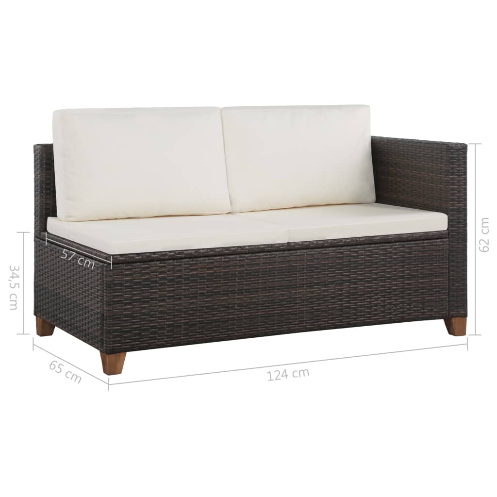 4 pcs conjunto lounge jardim c/ almofadões vime PE castanho