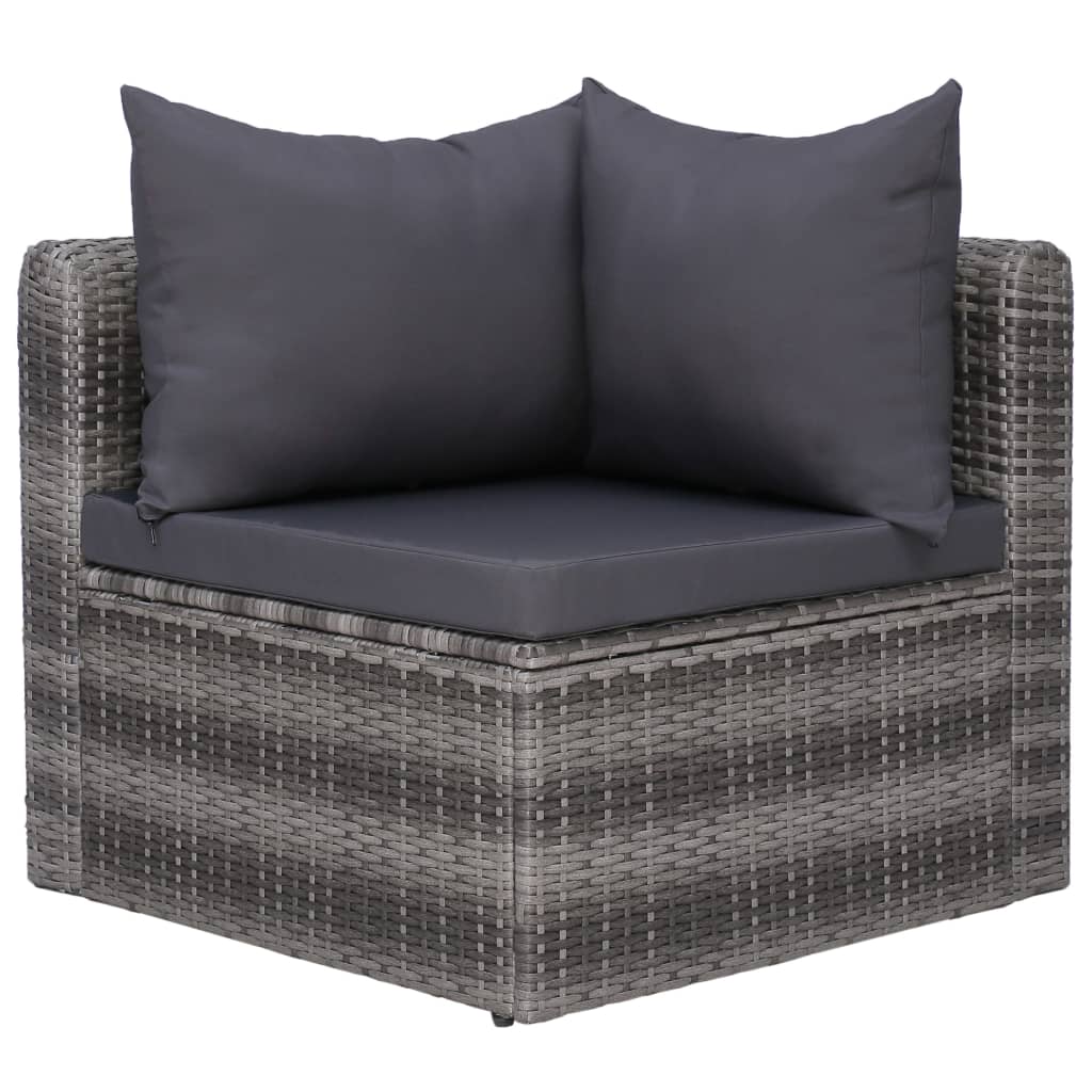7 pcs sofás de jardim c/ almofadões+almofadas vime PE cinzento