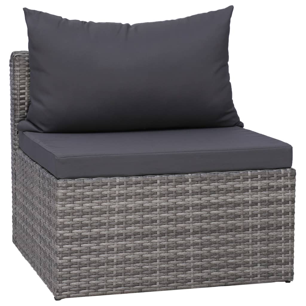 7 pcs sofás de jardim c/ almofadões+almofadas vime PE cinzento