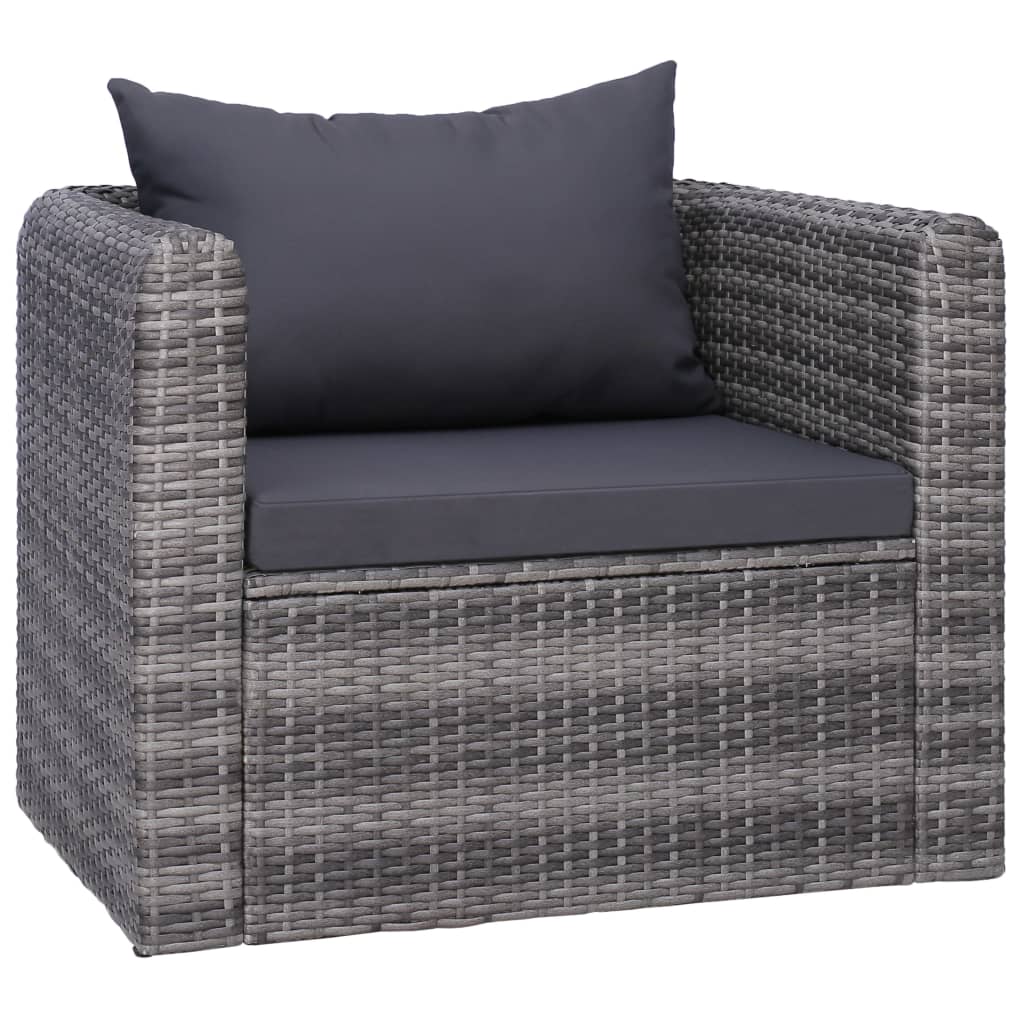7 pcs sofás de jardim c/ almofadões+almofadas vime PE cinzento