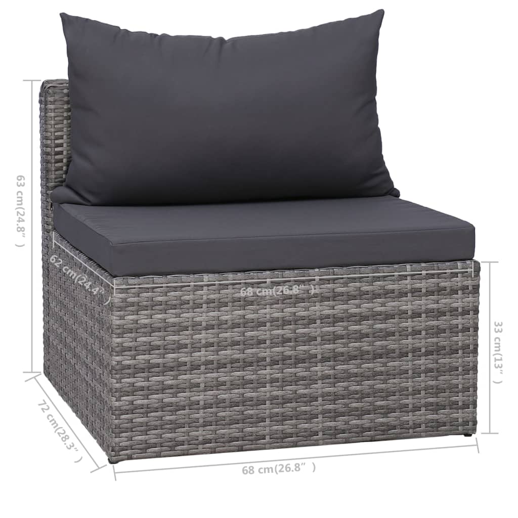 6 pcs sofás de jardim c/ almofadões+almofadas vime PE cinzento