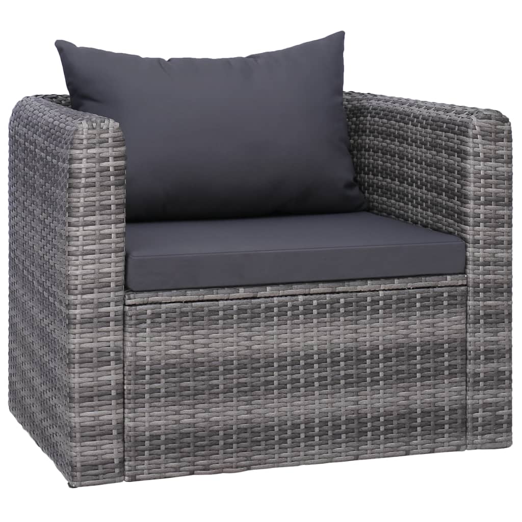 6 pcs sofás de jardim c/ almofadões+almofadas vime PE cinzento