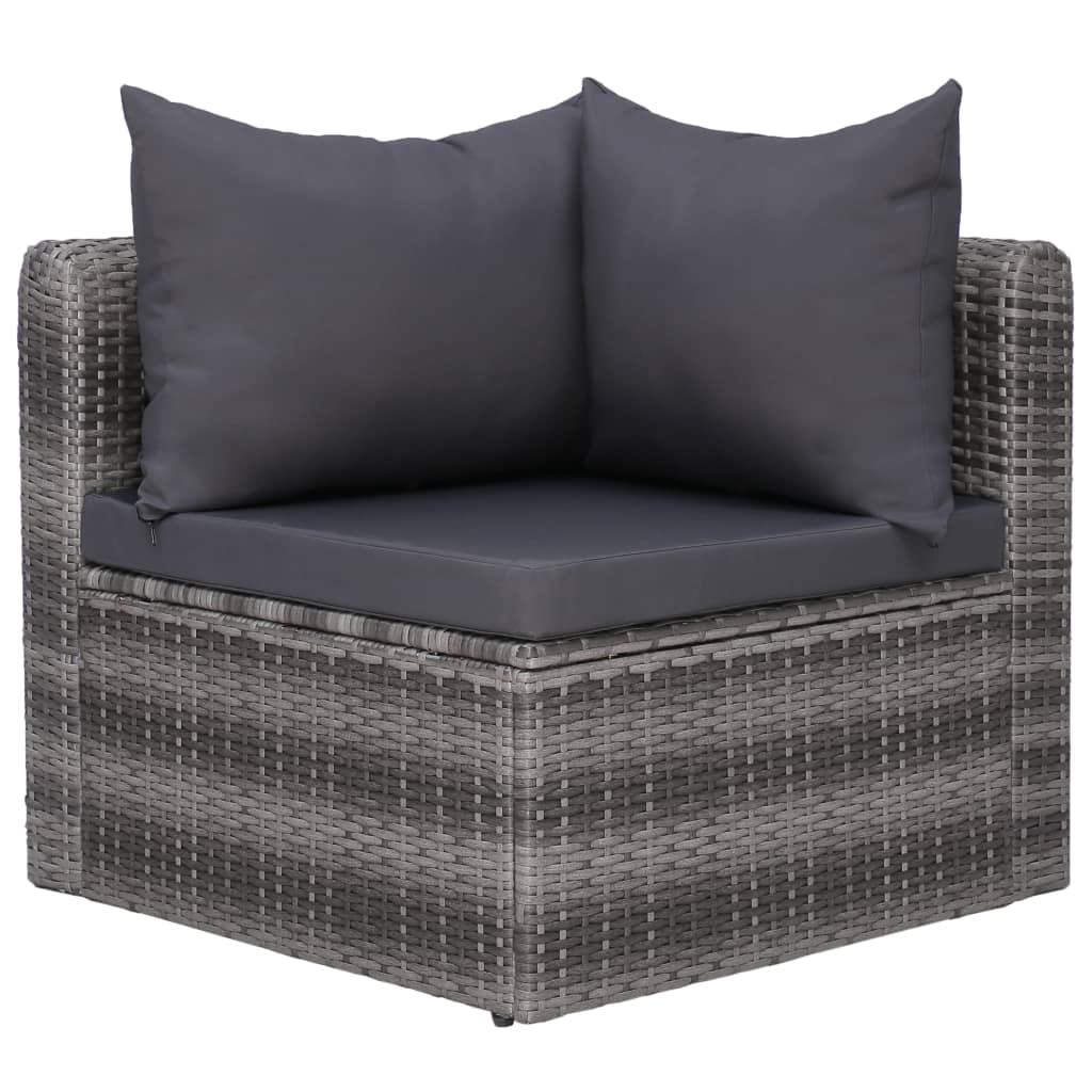 6 pcs sofás de jardim c/ almofadões+almofadas vime PE cinzento