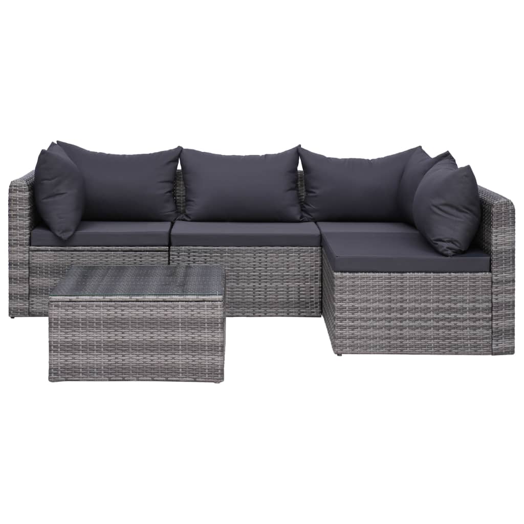 5 pcs sofás de jardim c/ almofadões+almofadas vime PE cinzento