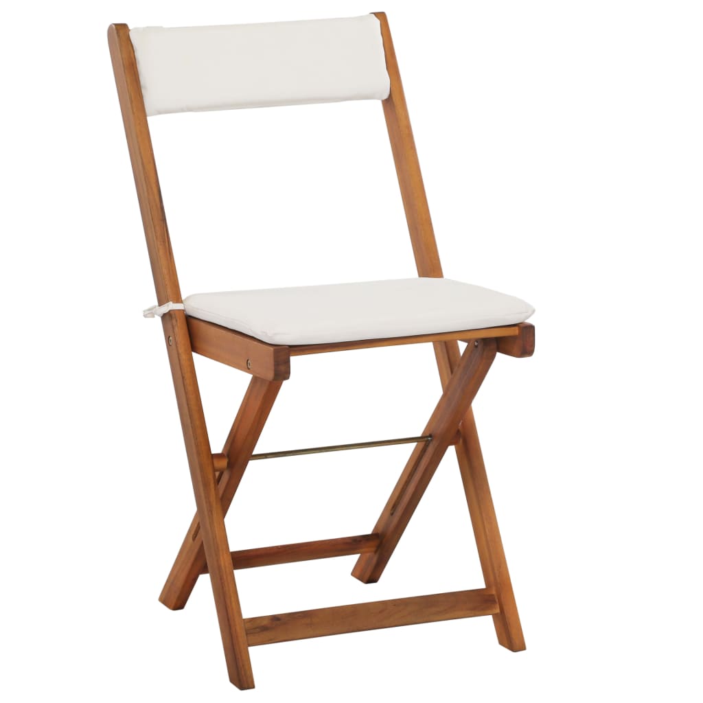 3 pcs conjunto bistrô dobrável c/ almofadões em acácia maciça