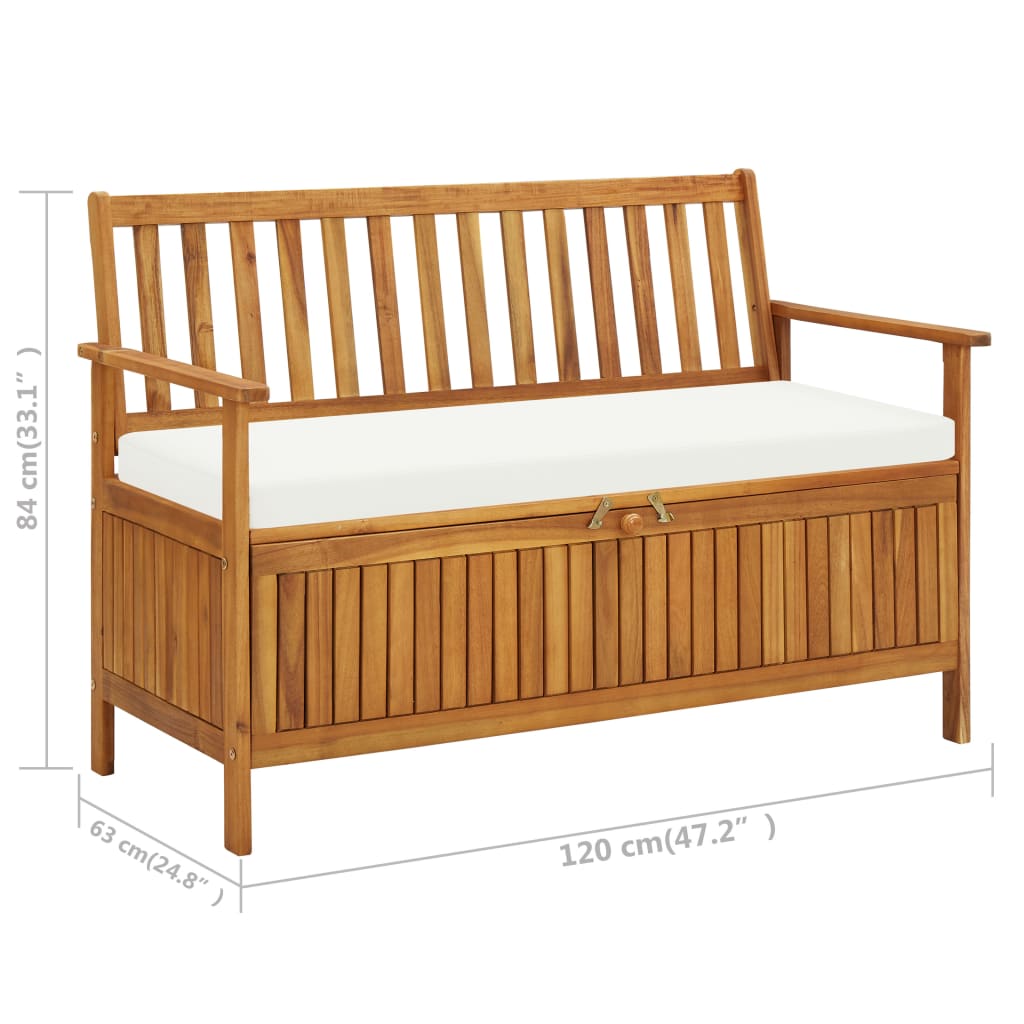 Banco armazenamento p/ jardim madeira acácia XL 120x63x84 cm