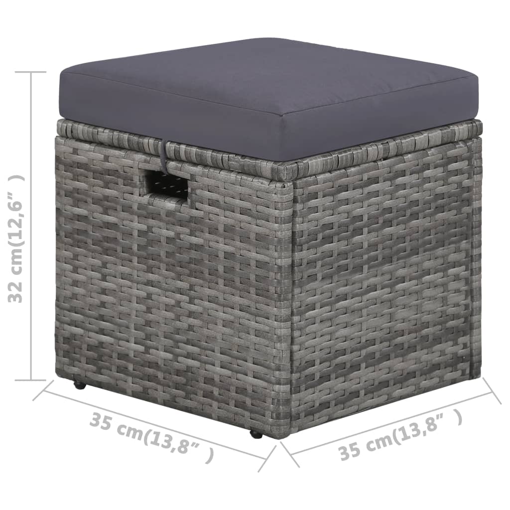 4 pcs conjunto lounge de jardim c/ almofadões vime PE cinzento