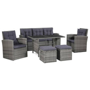 6 pcs conjunto lounge de jardim c/ almofadões vime PE cinzento