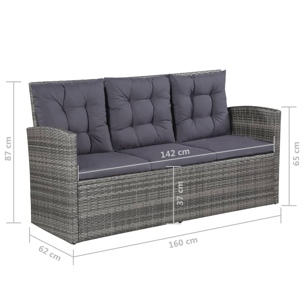 6 pcs conjunto lounge de jardim c/ almofadões vime PE cinzento