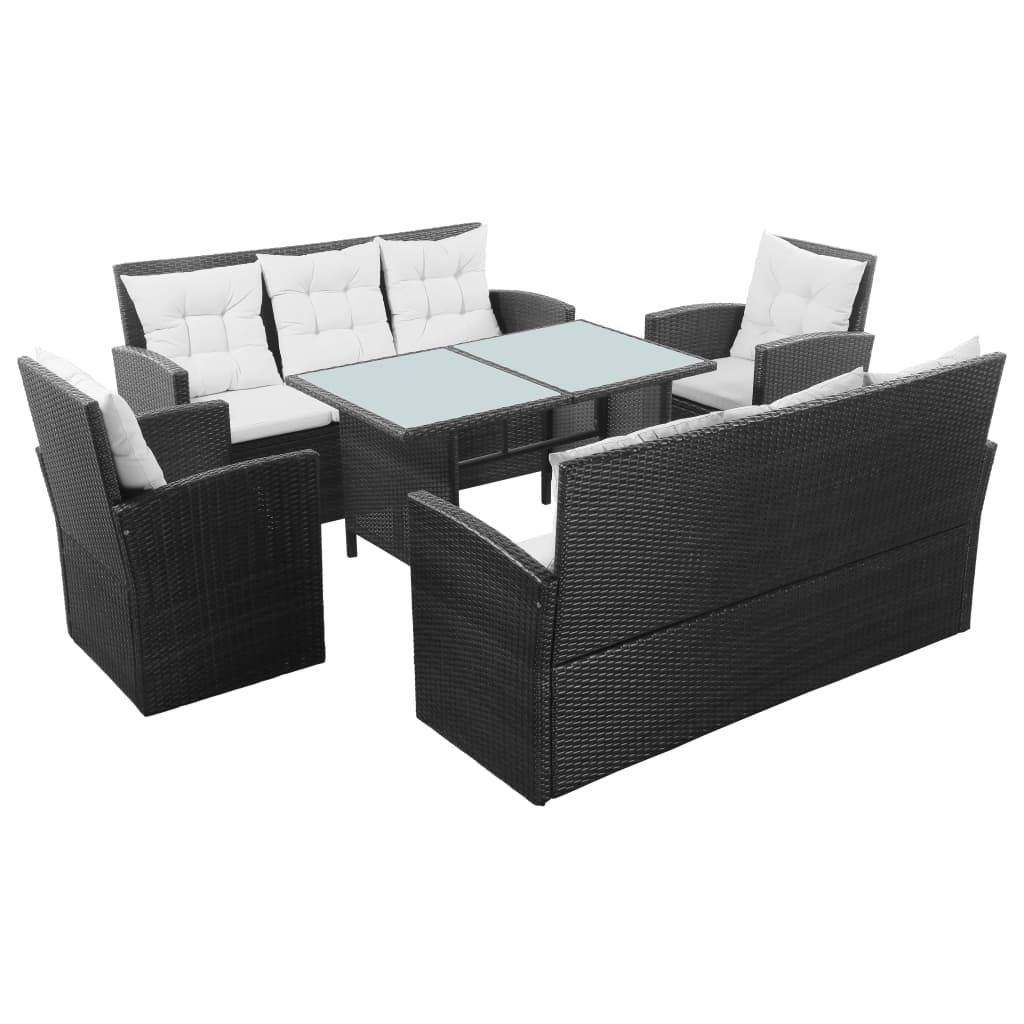 5 pcs conjunto lounge de jardim c/ almofadões vime PE preto