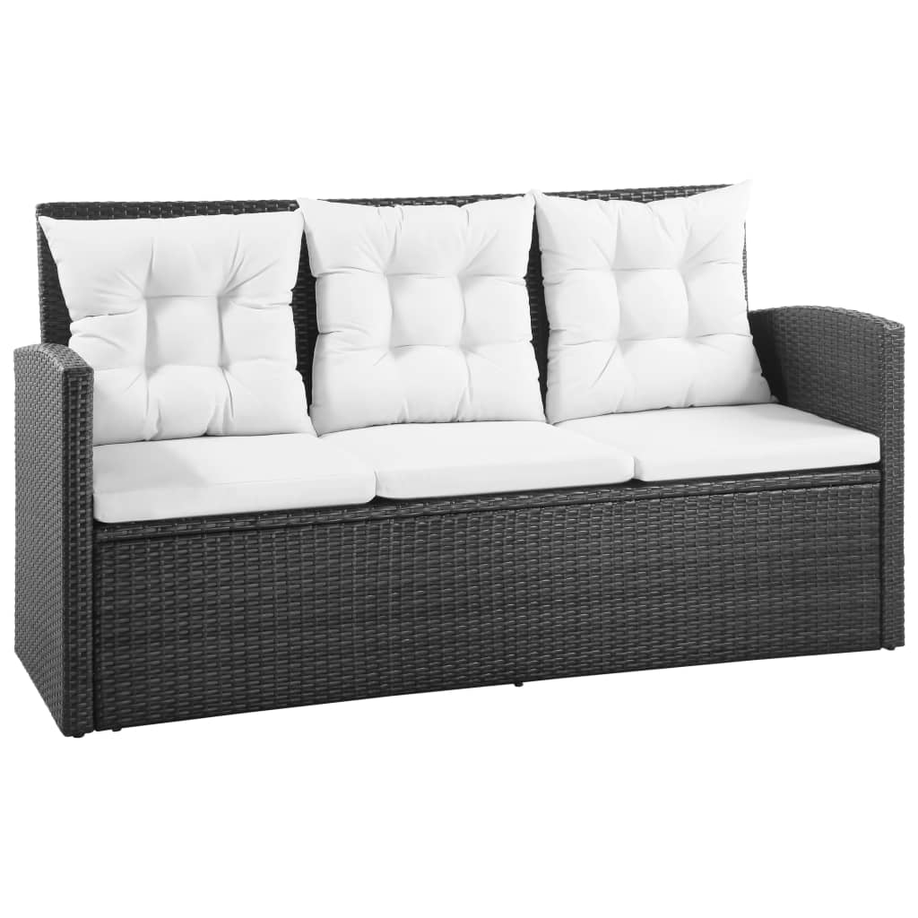 5 pcs conjunto lounge de jardim c/ almofadões vime PE preto