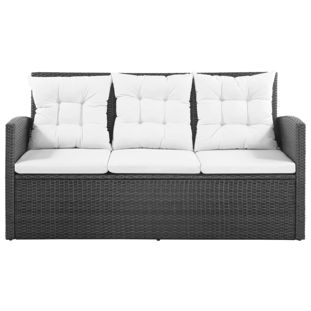5 pcs conjunto lounge de jardim c/ almofadões vime PE preto