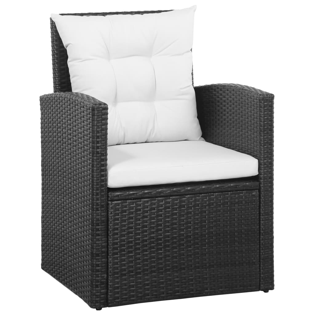 5 pcs conjunto lounge de jardim c/ almofadões vime PE preto