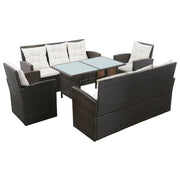 5 pcs conjunto lounge jardim c/ almofadões vime PE castanho