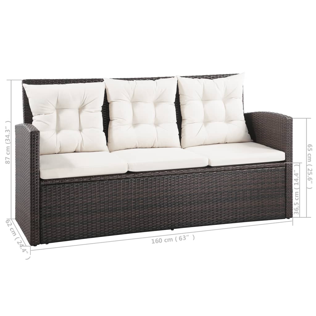 5 pcs conjunto lounge jardim c/ almofadões vime PE castanho