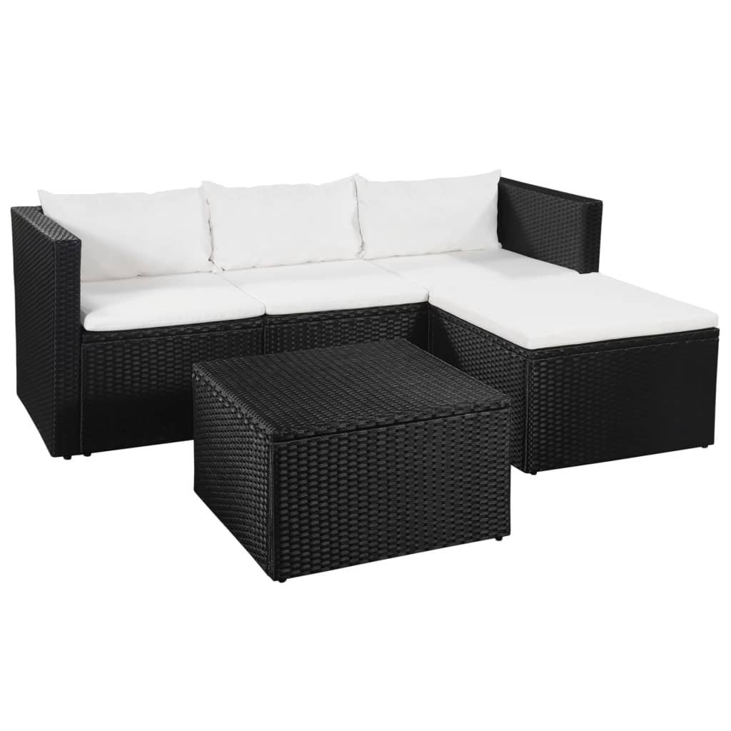 3 pcs conjunto lounge para jardim vime PE preto e branco