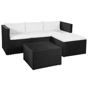 3 pcs conjunto lounge para jardim vime PE preto e branco