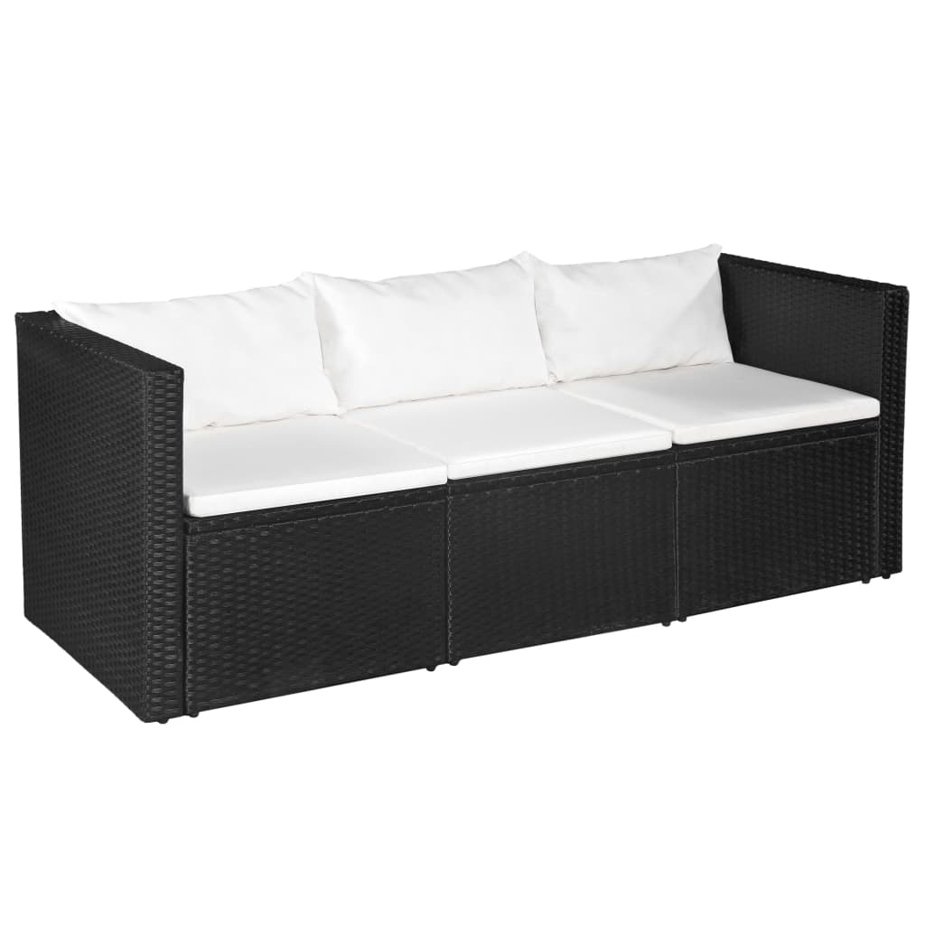 3 pcs conjunto lounge para jardim vime PE preto e branco