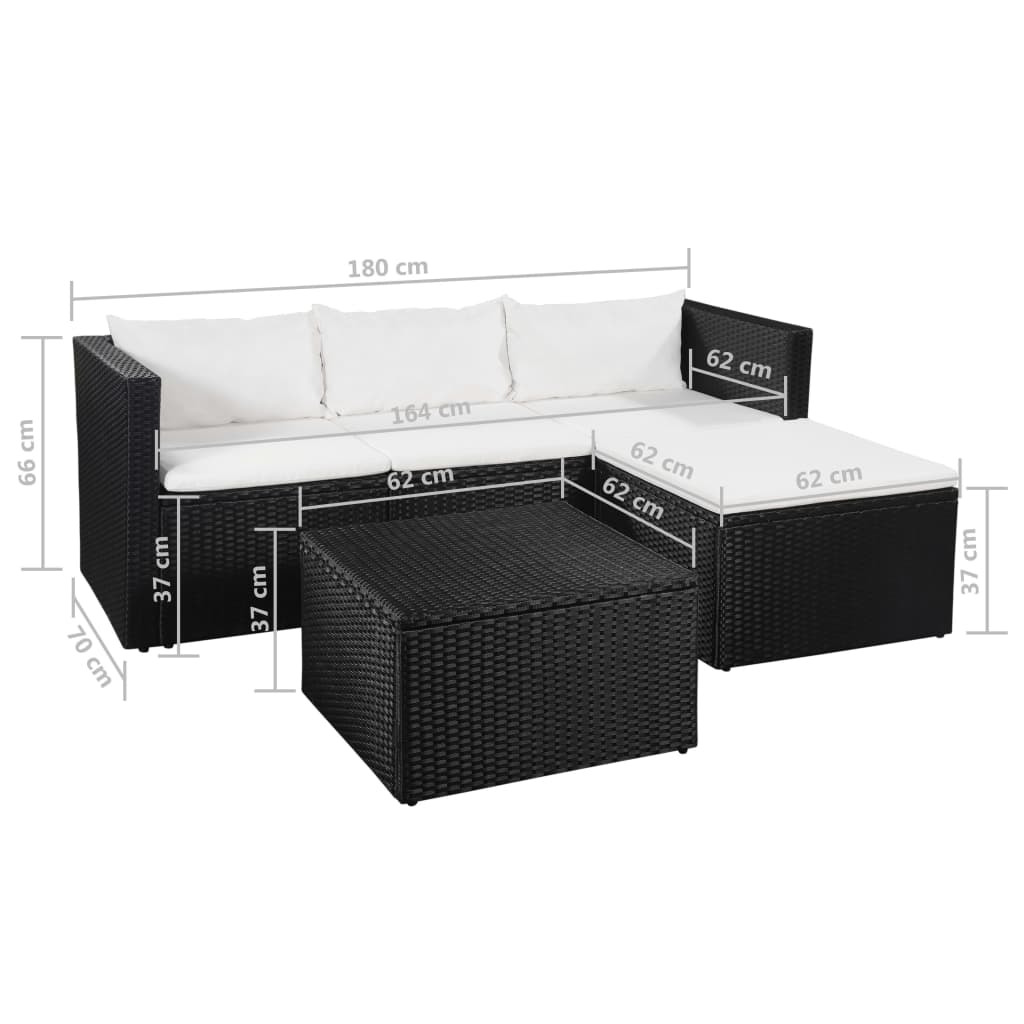 3 pcs conjunto lounge para jardim vime PE preto e branco