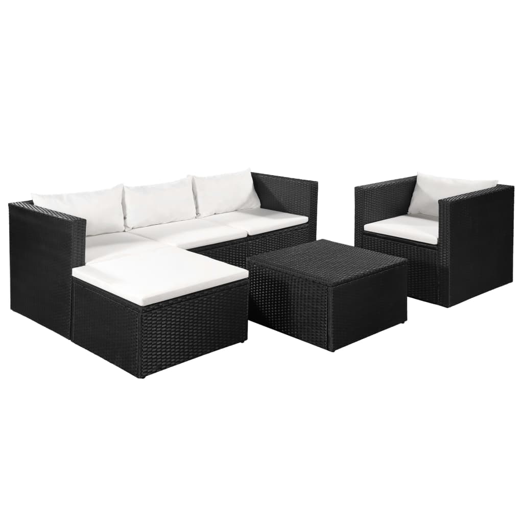 4 pcs conjunto lounge para jardim vime PE preto e branco