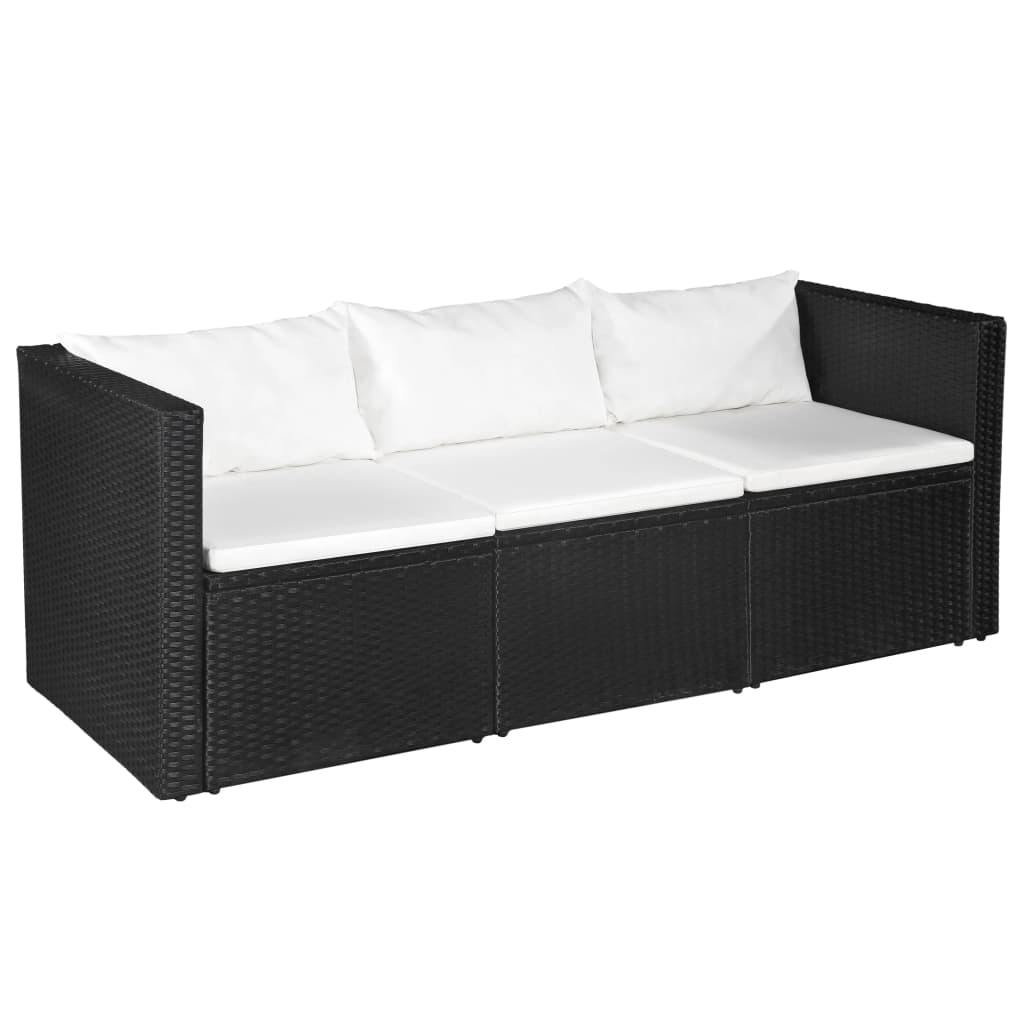 4 pcs conjunto lounge para jardim vime PE preto e branco