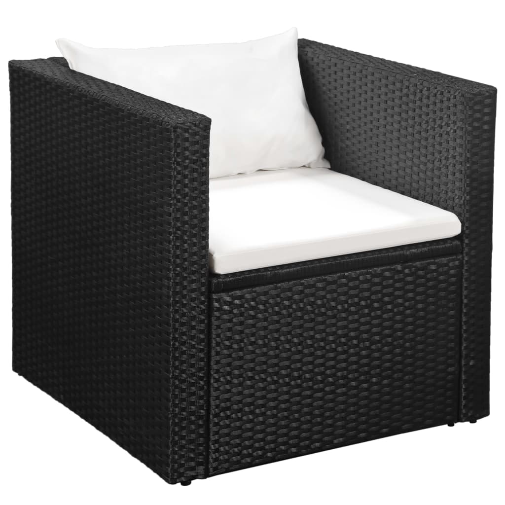 4 pcs conjunto lounge para jardim vime PE preto e branco