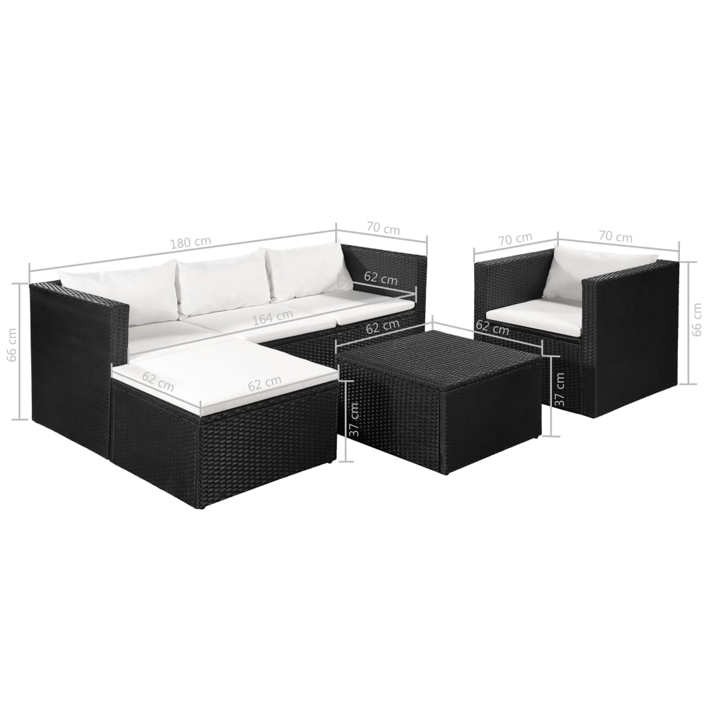 4 pcs conjunto lounge para jardim vime PE preto e branco