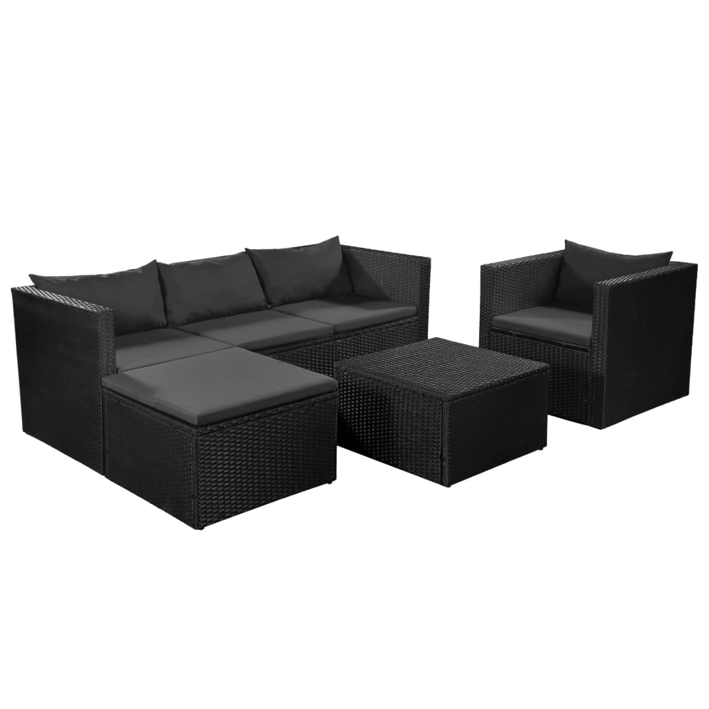 4 pcs conjunto lounge para jardim vime PE preto e cinzento